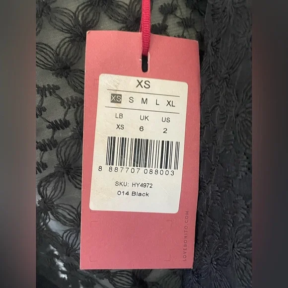 Love Bonito Studio NWT lace long sleeved top, tie back, black, semi sheer, XS - Picture 7 of 9